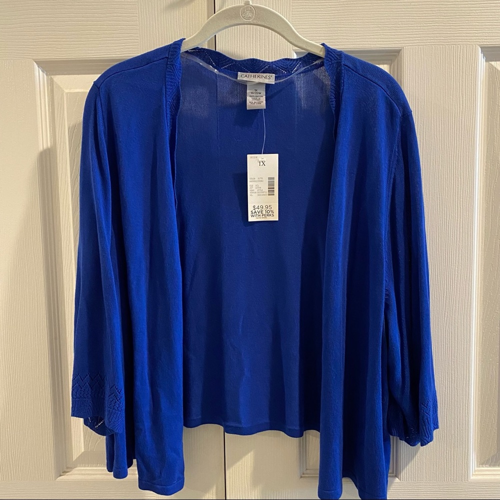 Catherines NWT 1X blue cropped cardigan